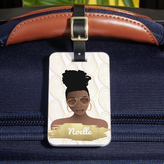 Étiquette À Bagage Femme noire, Forme Abstraite or, Blanc (Insitu Rectoal 2)
