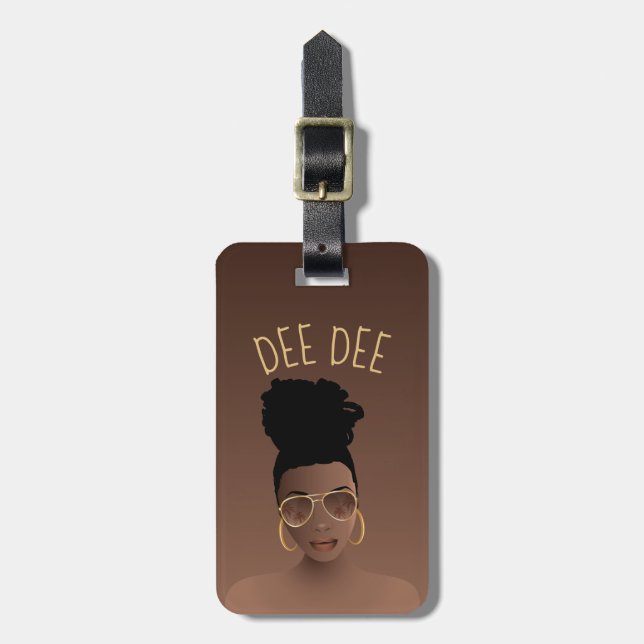 Étiquette À Bagage Femme noire, Nuances d'or et High Bun, Brown (Devant Vertical)