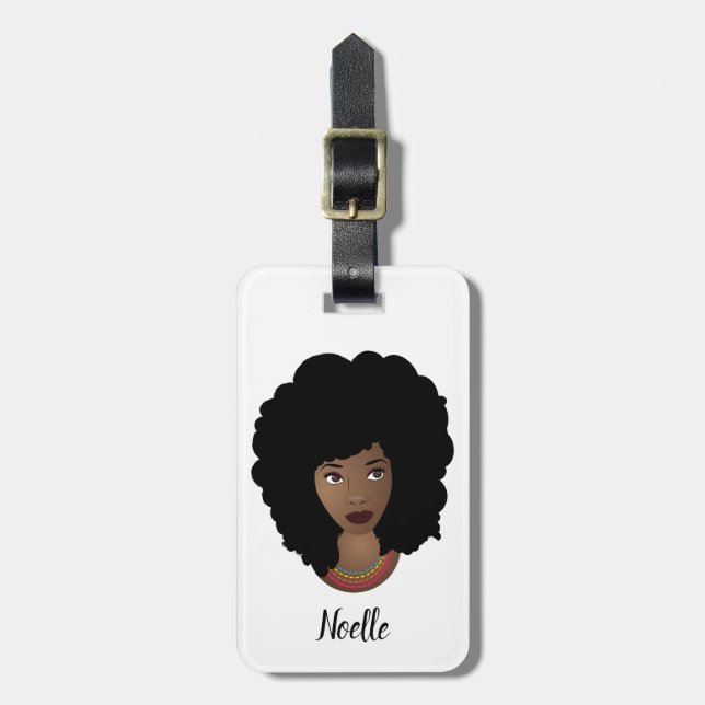 Étiquette À Bagage Femme noire, Profitez du voyage, rose & blanc (Devant Vertical)