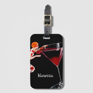 Étiquette À Bagage Femme vintage personnalisée avec martini à cocktai