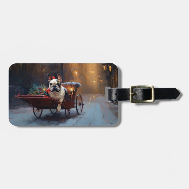 Étiquette À Bagage Festin de Noël de Bulldog en France (Devant horizontal)