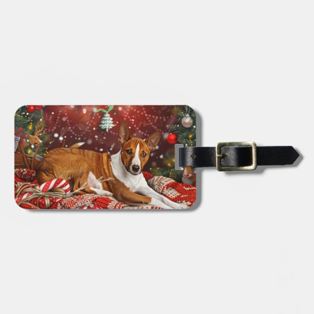 Étiquette À Bagage Festival de Noël de Chien Basenji (Devant horizontal)