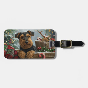 Étiquette À Bagage Festive de Noël de Chien Airedale