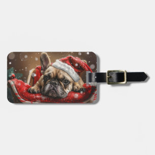 Étiquette À Bagage Festive de Noël de Chien de taureaux français