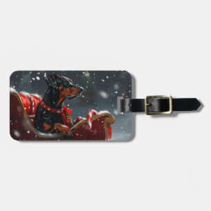 Étiquette À Bagage Festive de Noël de chien Doberman