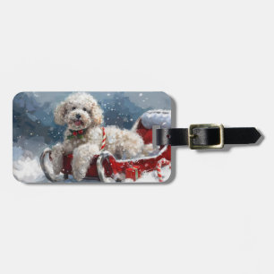 Étiquette À Bagage Festive de Noël du chien de caniche