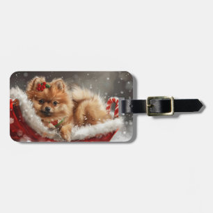 Étiquette À Bagage Fête de Noël de Chien de Poméranie