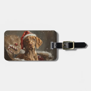 Étiquette À Bagage Fête de Noël de Chien Vizsla