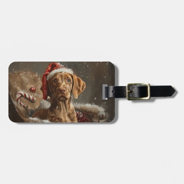 Étiquette À Bagage Fête de Noël de Chien Vizsla (Devant horizontal)