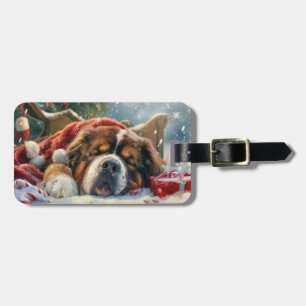 Étiquette À Bagage Fête de Noël du chien Mastiff Tibétain