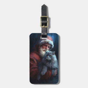 Étiquette À Bagage Fête du Père Noël du chat bleu russe
