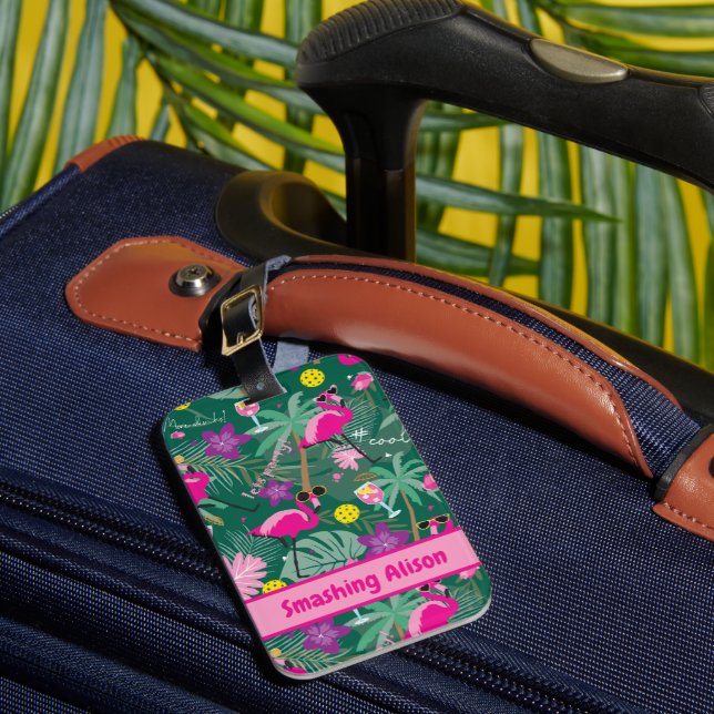 Étiquette À Bagage 🤩 Fête tropicale avec pickleball, texte personnal (Insitu Rectoal 1)