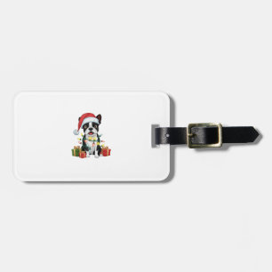 Étiquette À Bagage Feu de Noël Santa Hat Boston Terrier Chien Noël