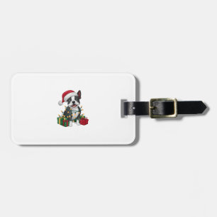 Étiquette À Bagage Feu de Noël Santa Hat Boston Terrier Chien Noël