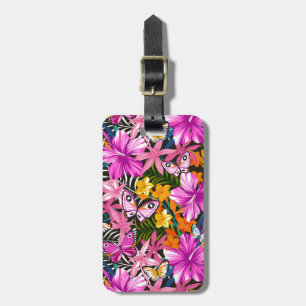 Étiquette À Bagage Feuille et fleurs tropicaux