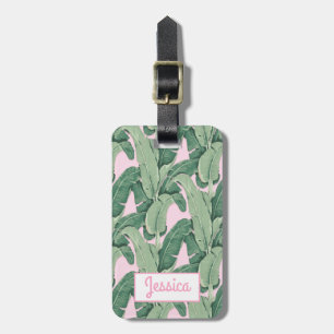Étiquette À Bagage Feuilles de bananes tropicales roses