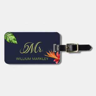 Étiquette À Bagage Feuilles et Fleurs Tropicales