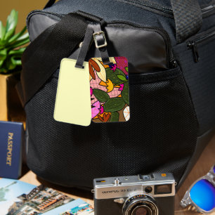 Étiquette À Bagage Feuilles et fleurs tropicales abstraites