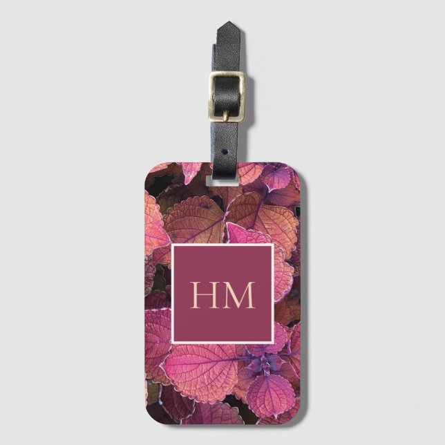 Étiquette À Bagage Feuilles Monogram Burgundy Cream (Devant Vertical)