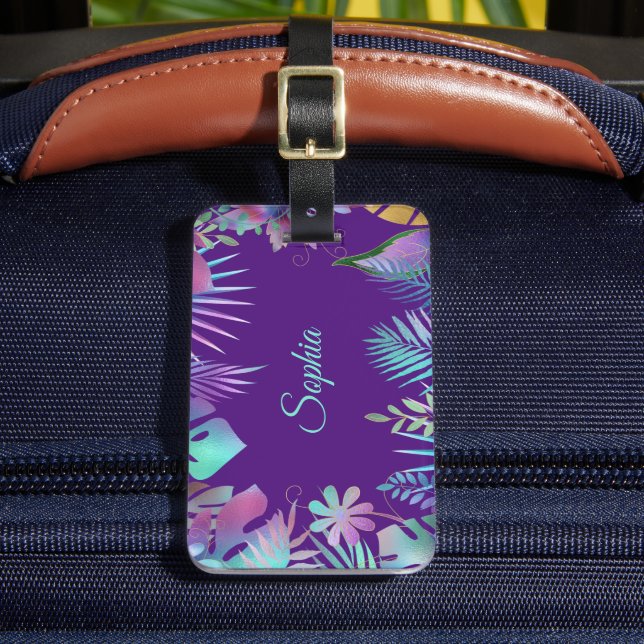 Étiquette À Bagage Feuilles tropicaux Iridescendant, nom Turquoise su (Insitu Rectoal 2)
