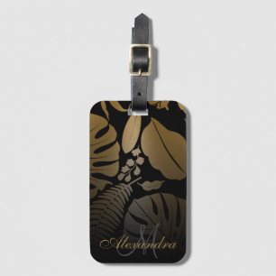 Étiquette À Bagage Feuilles tropicaux Noir et Or