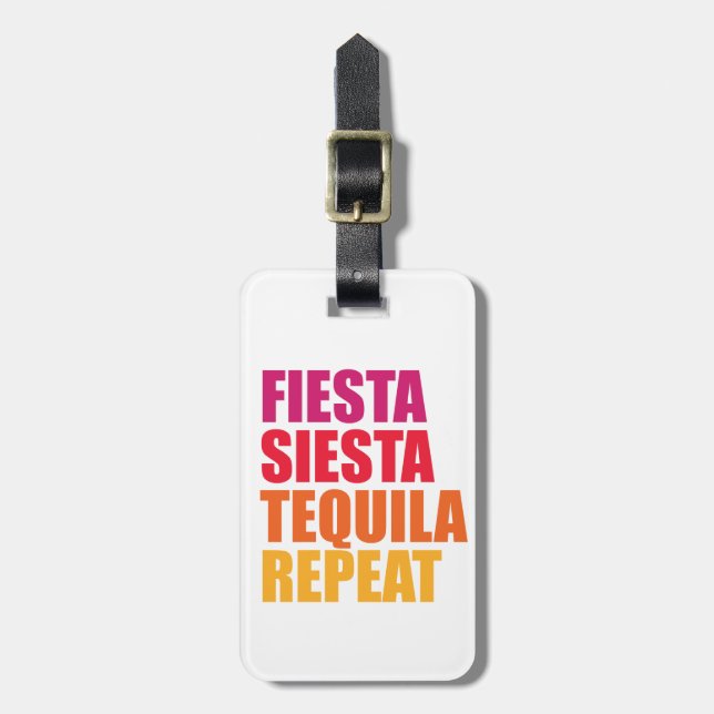 Étiquette À Bagage Fiesta, sièste, vacances de Bachelorette de (Devant Vertical)