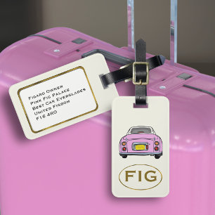 Étiquette À Bagage Figarations Monogramme Rose Figaro Voiture Balise
