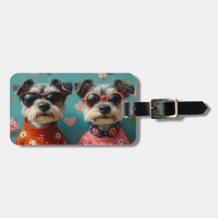 Étiquette À Bagage Fil Fox Terrier avec Coeur Roses Saint Valentin