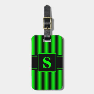 Étiquette À Bagage Filet de noir de vert de chaux de monogramme