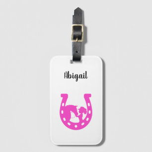 Étiquette À Bagage Fille avec cheval et Casquette occidental Hot rose