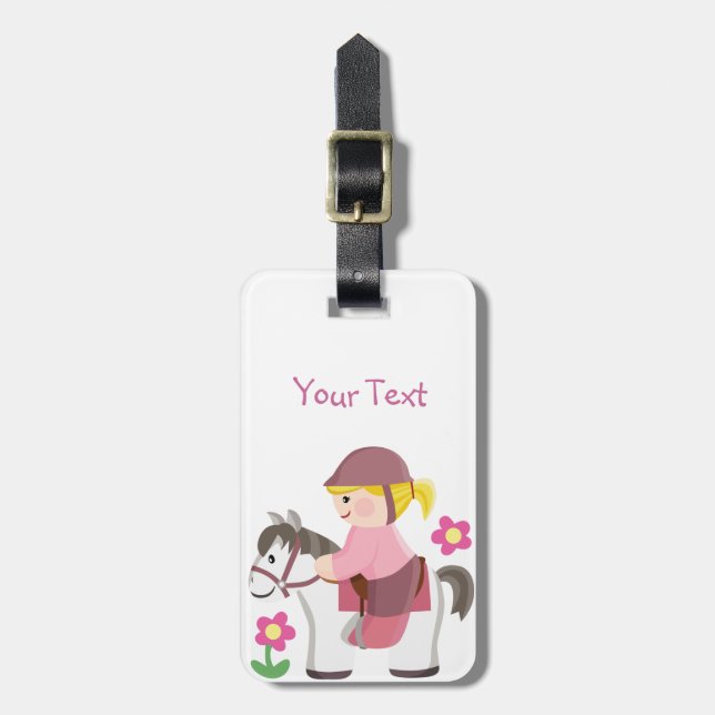 Étiquette À Bagage Fille blonde de cheval blanc d'équitation (Devant Vertical)