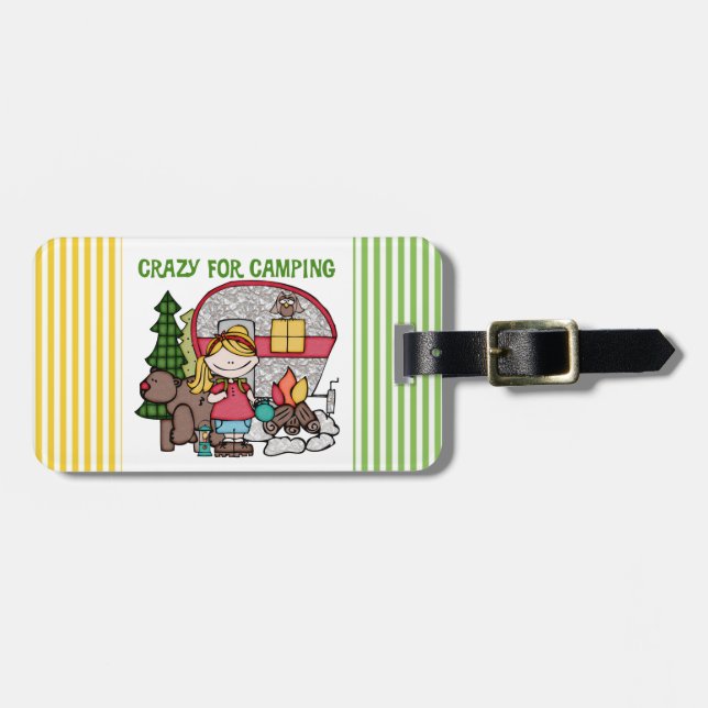 Étiquette À Bagage Fille blonde folle pour camper (Devant horizontal)