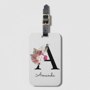 Étiquette À Bagage Fille Boho rose moderne Floral Initiale A