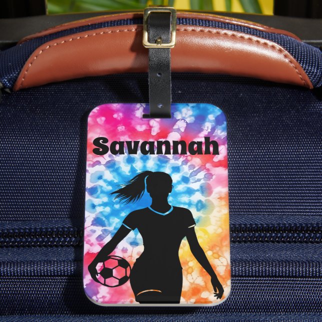 Étiquette À Bagage Fille de football Personnalisé Cravate-Dye Rainbow (Insitu Rectoal 2)