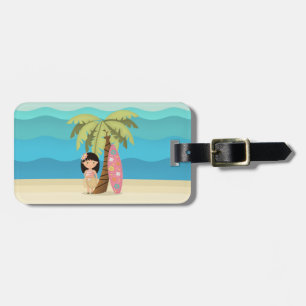 Étiquette À Bagage Fille de surfer hawaïenne