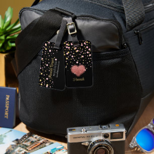 Étiquette À Bagage Fille Glam Rose Parties scintillant Coeur