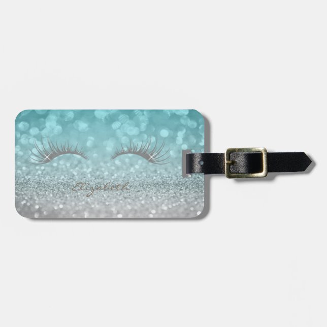 Étiquette À Bagage Fille moderne élégante, Glitterie, Lashes (Devant horizontal)