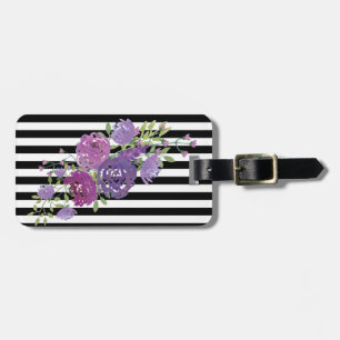 Étiquette À Bagage Fille Moderne Fleurs Chic, Blancs Noirs