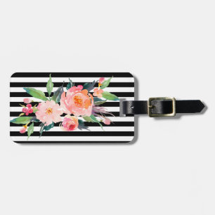 Étiquette À Bagage Fille Moderne Fleurs Chic, Blancs Noirs