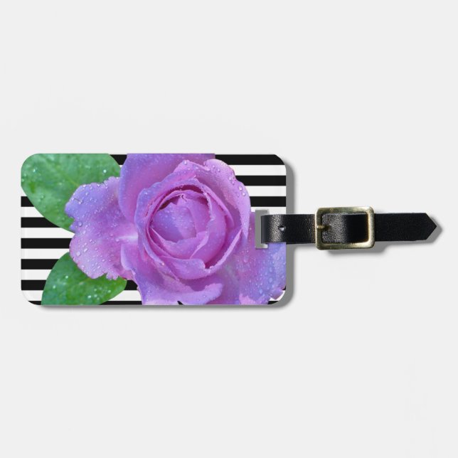 Étiquette À Bagage Fille Moderne Fleurs Chic, Rose Violet, Grandes (Devant horizontal)