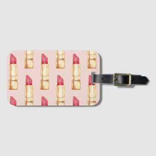 Étiquette À Bagage Fille Motif Pastel Pink & Red Lipstick