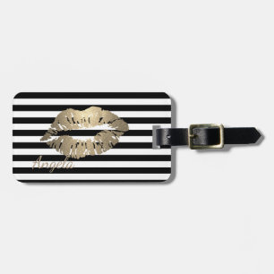 Étiquette À Bagage Fille, Noir, Blancs, Lèvres Glitteuses