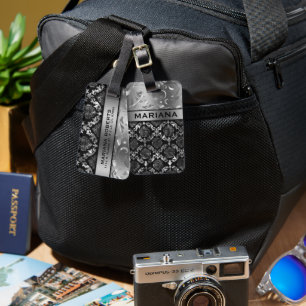 Étiquette À Bagage Fille Noir Et Métallurgique Damas Et Fils