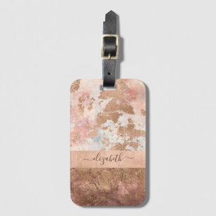 Étiquette À Bagage Fille Rose Or Blush Marbre rose
