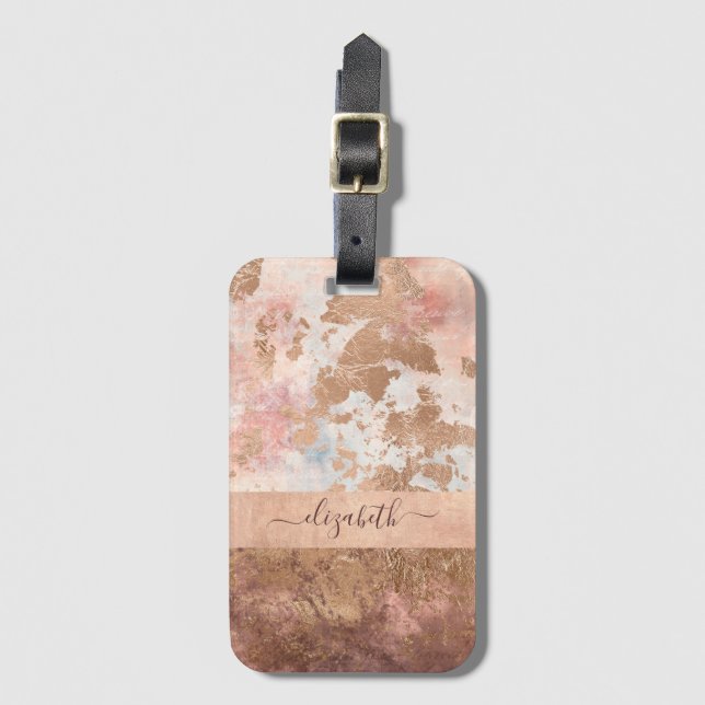 Étiquette À Bagage Fille Rose Or Blush Marbre rose (Devant Vertical)