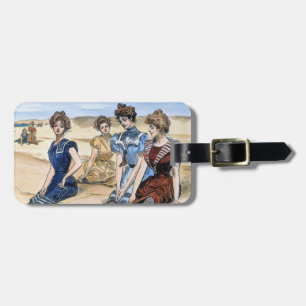 Étiquette À Bagage Filles de Gibson sur la plage, 1900