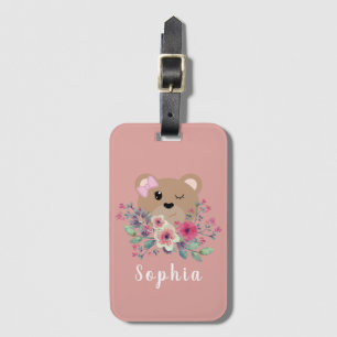 Étiquette À Bagage Filles mignonne Ours En Teddy Blush Nom rose Enfan