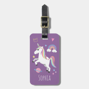 Étiquette À Bagage Filles mignonne violet magique Unicorne et nom Enf