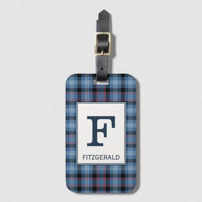 Étiquette À Bagage Fitzgerald Tartan Blue Plaid Motif (Devant Vertical)