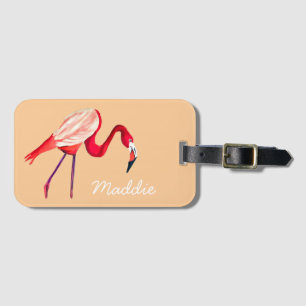 Étiquette À Bagage Flamant rose aquarelle jolie art